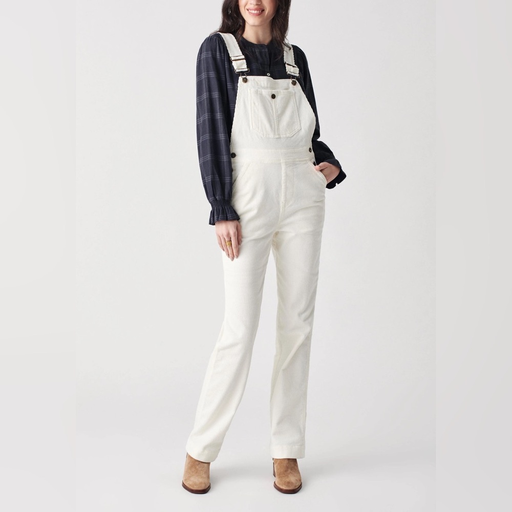 FAHERTY “Walker” Cord Corduroy Overalls in Egret White S NWT